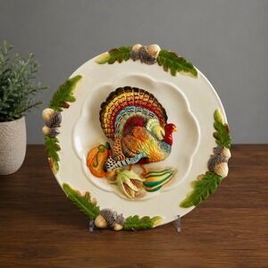 Ganz Tom Turkey Plate 3D Ceramic Thanksgiving Wall Decor Harvest Acorn 8" Rare